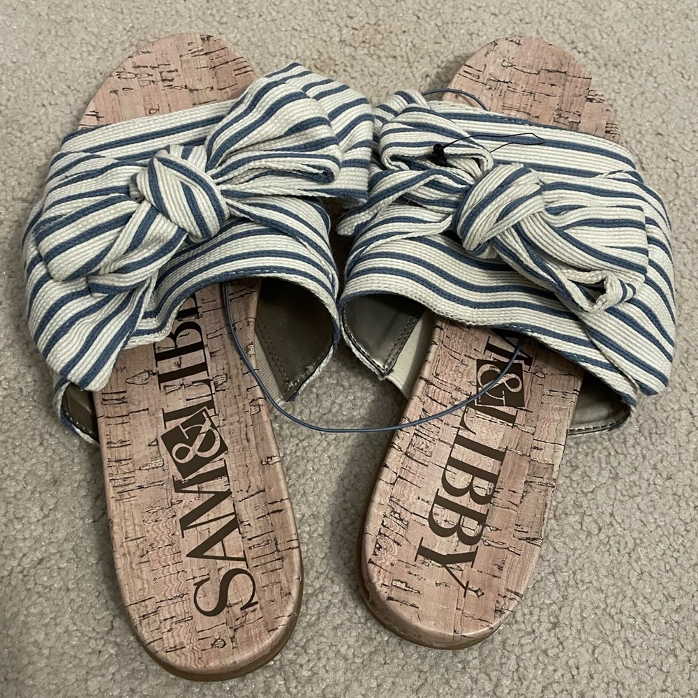 NWOT Sam & Libby Blue Striped Women's Sandals